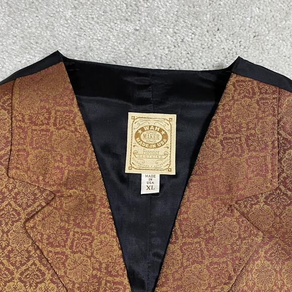 Wah Maker Vest Mens XL Brown Gold Brocade Formal Western Frontier USA Waistcoat - Picture 3 of 8